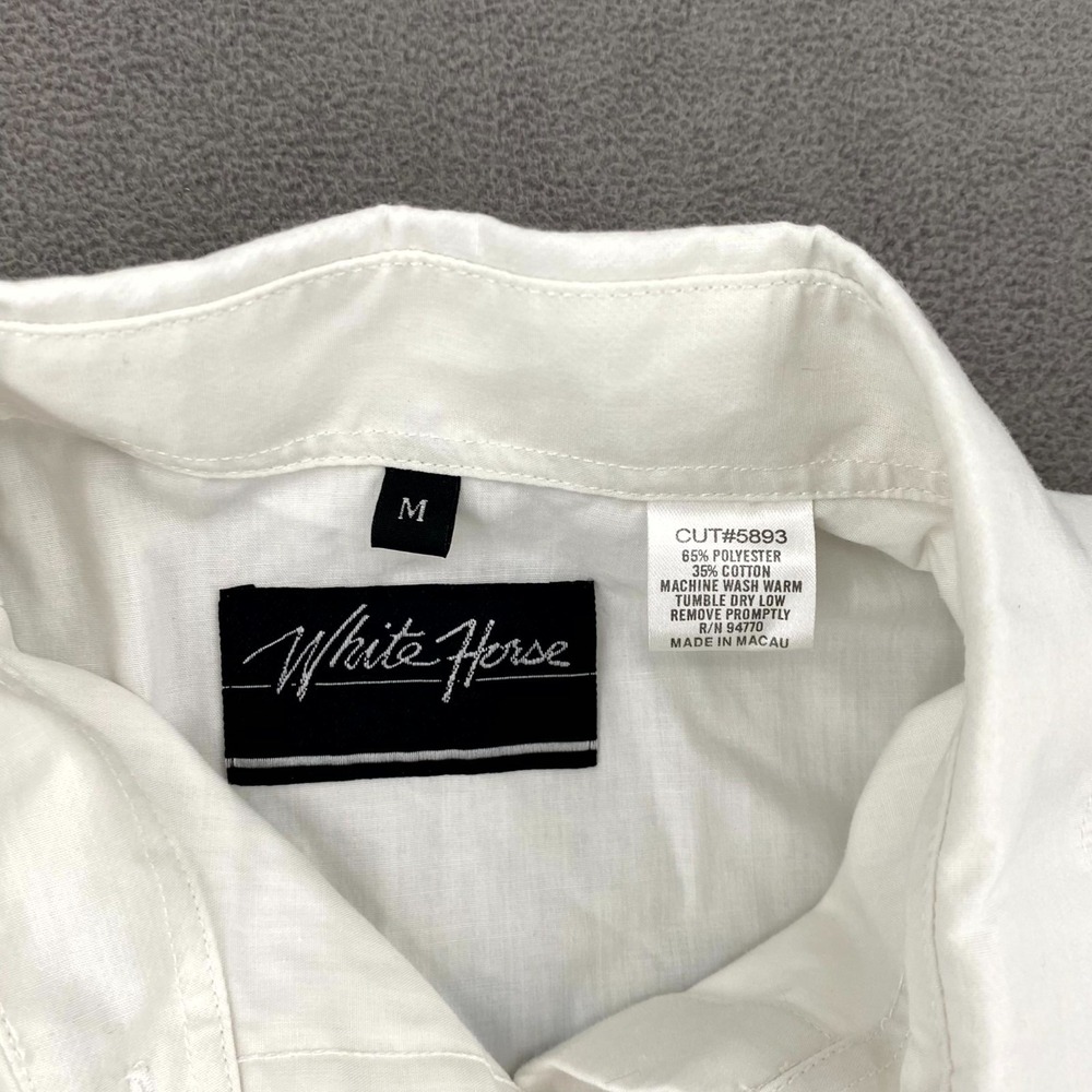 White Horse Western Shirt Women Medium White Floral Embroidered Pearl Snap Ranch - Picture 5 of 7